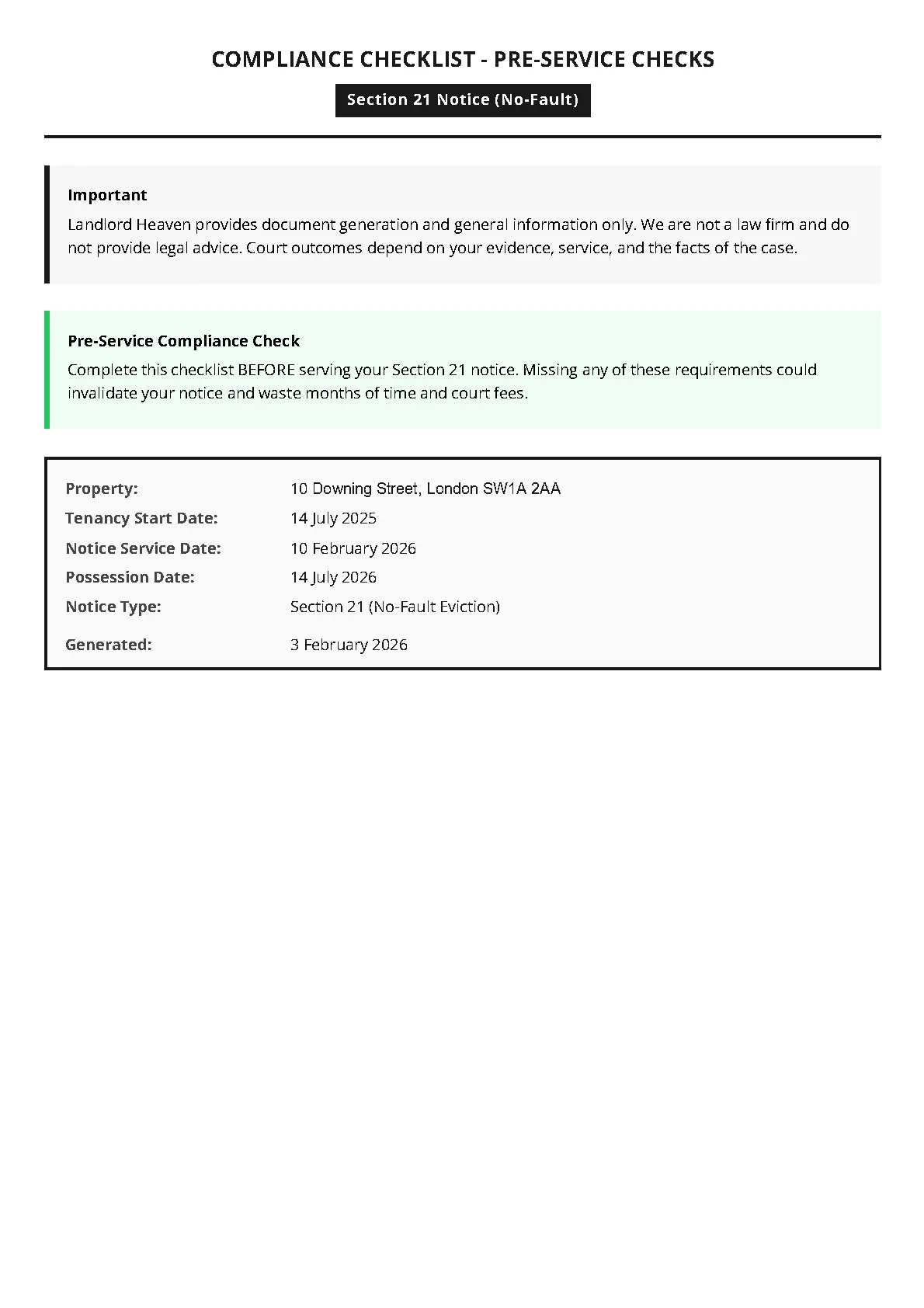 Landlord Heaven England Section 21 Form 6A Compliance Declaration preview
